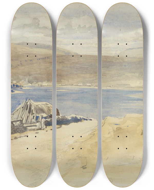 Triptych art skateboard deck of Charles Rochussen Gezicht Op Het Loch Linnhe Bij Fort William Schotland by Charles Rochussen (1814-1894)