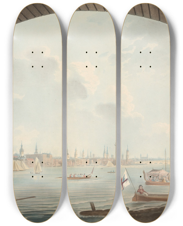 Triptych art skateboard deck of John William Edye A View Of London From Blackfriars Bridge by John William Edye