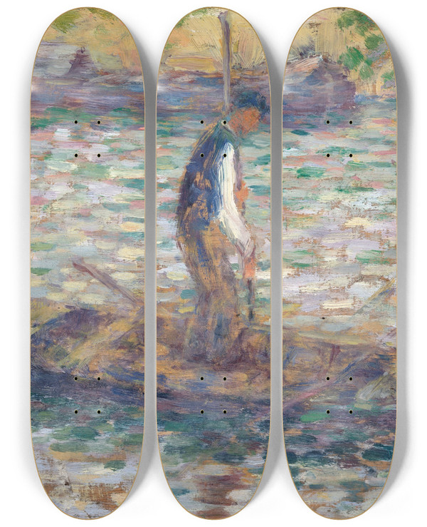 Triptych art skateboard deck of Georges Seurat Afisherman by Georges Seurat (1859-1891)