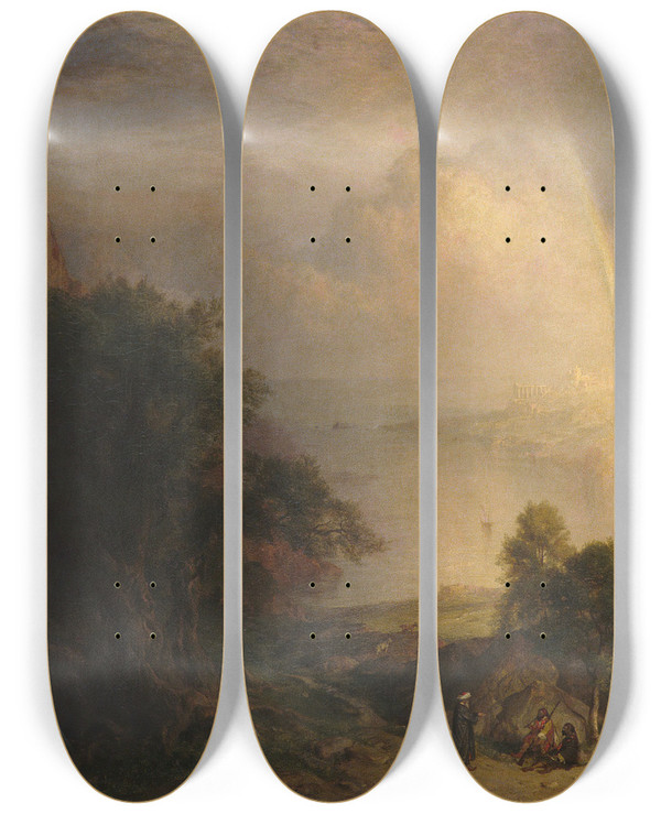 Triptych art skateboard deck of Frederic Edwin Church The Aegean Sea by Frederic Edwin Church (1826-1900)