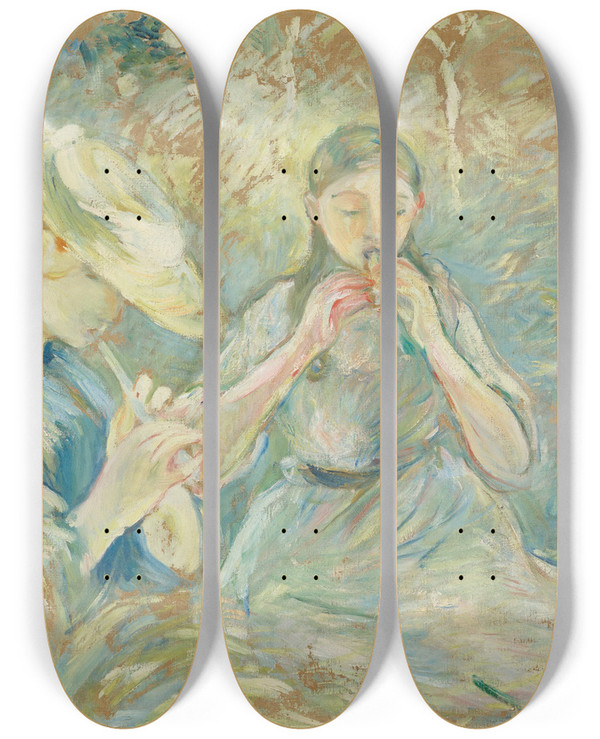 Triptych art skateboard deck of Berthe Morisot Le Flageolet by Berthe Morisot (1841-1895)