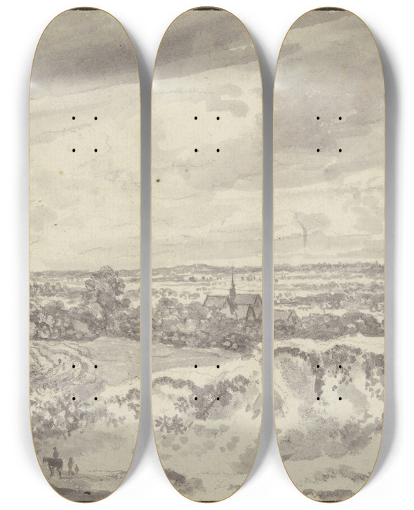 Triptych art skateboard deck of Jan Wijnants Fernsicht Mit Einer Stadt Vorne Ein Reiter Und Zwei Fugnger by Jan Wijnants (1632-1684)