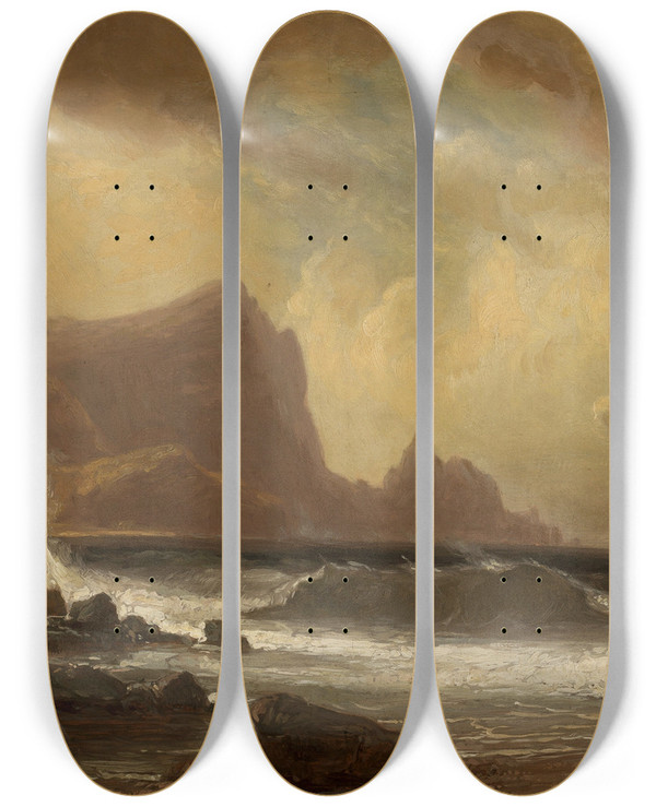 Triptych art skateboard deck of Robert Kummer Coast Of Portugal by Robert Kummer (1810-1889)