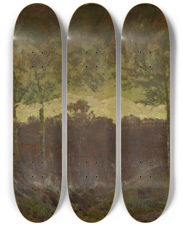 Triptych art skateboard deck of Ferdinand Katona Early Evening Tatras Landscape_2 by Ferdinand Katona (1864-1932)