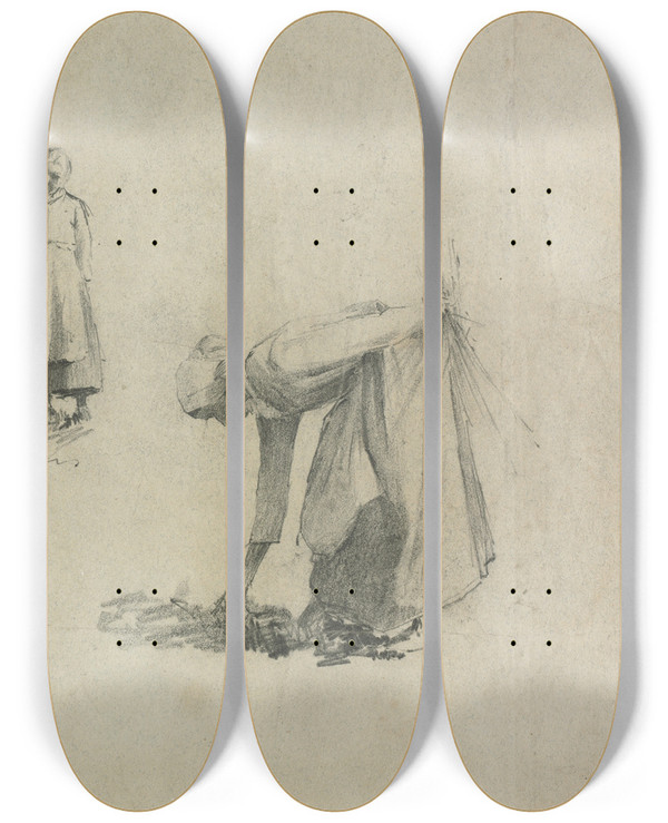 Triptych art skateboard deck of Robert A Eichelberger Bavarian Peasants by Robert A Eichelberger (1861-1890)