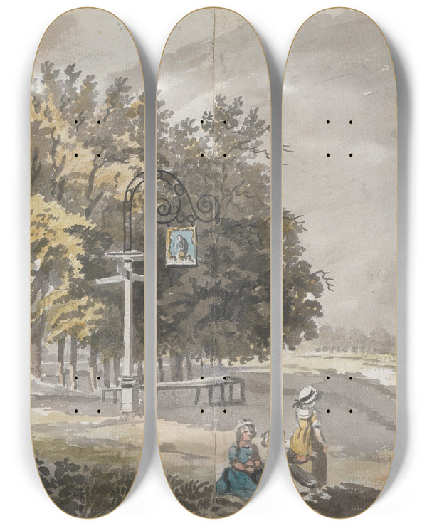 Triptych art skateboard deck of James Miller Near Putney by James Miller (1773-1814)