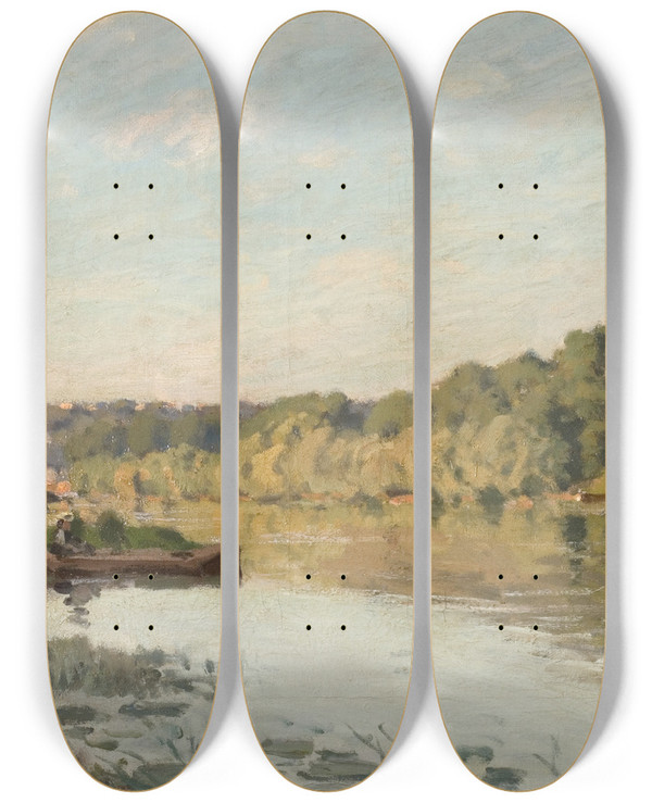 Triptych art skateboard deck of Alfred Sisley Landscape From Bougival by Alfred Sisley (1840-1899)