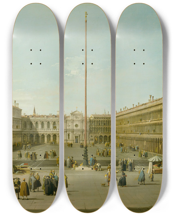 Triptych art skateboard deck of Canaletto The Piazza San Marco by Canaletto (1697-1768)
