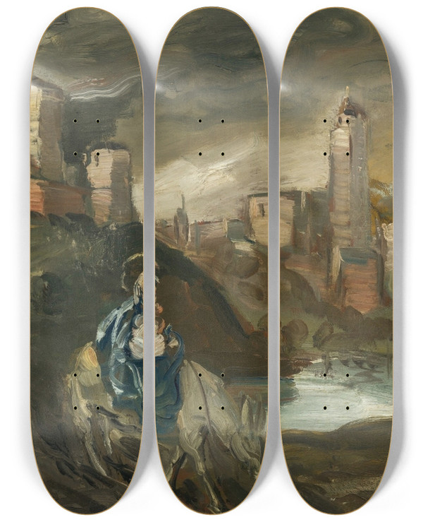 Triptych art skateboard deck of Franz Naager Flucht Nach Gypten by Franz Naager (1870-1942)