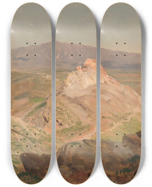 Triptych art skateboard deck of Frederic Edwin Church Mount Pentelicus by Frederic Edwin Church (1826-1900)