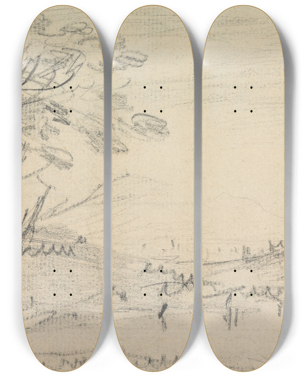 Triptych art skateboard deck of William Gilpin Landscape_3 by William Gilpin (1724-1804)