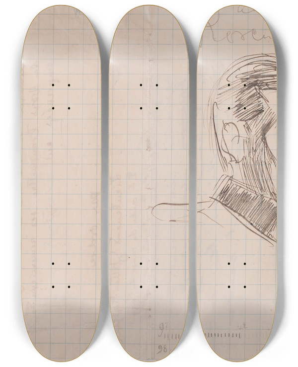 Triptych art skateboard deck of Akseli Gallenkallela Sketch Of Edvin Bertel Rosenbrijer Adjutant For Marshal Carl Gustaf Emil Mannerheim by Akseli Gallen Kallela (1865-1931)