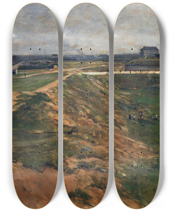 Triptych art skateboard deck of Ren Billotte Vue Du Fort De Vanves by Rene Billotte (1846-1915)