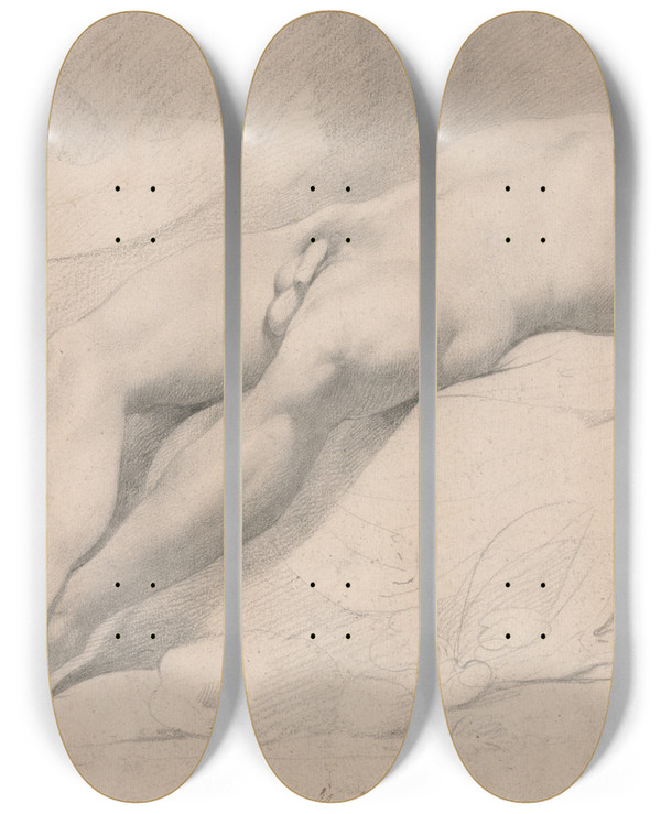 Triptych art skateboard deck of John Hamilton Mortimer An Academy by John Hamilton Mortimer (1740-1779)