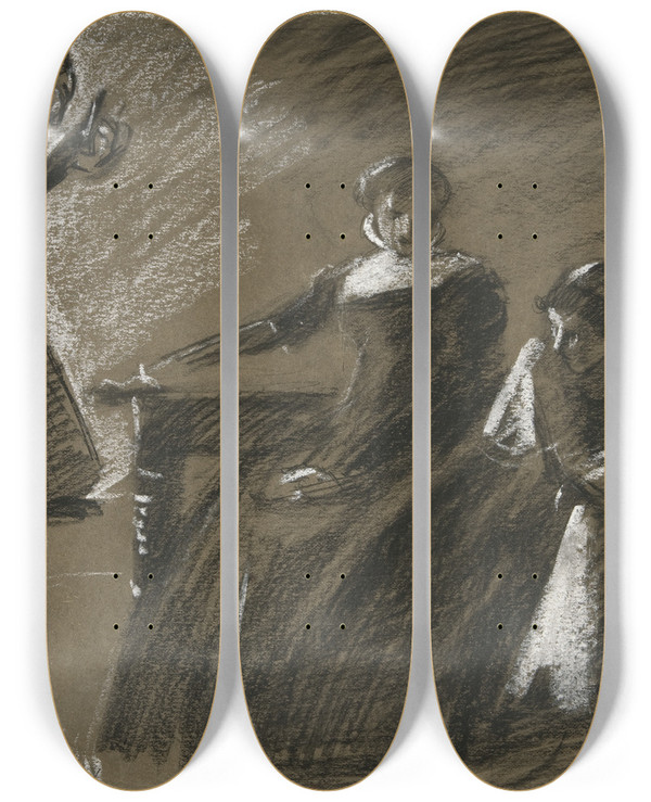 Triptych art skateboard deck of Edwin Austin Abbey Sketch For An Unidentified Shakespeareplay by Edwin Austin Abbey (1852-1911)