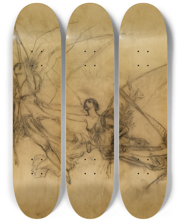 Triptych art skateboard deck of Lucolivier Merson Tude De Figures Volantes_6 by Luc-Olivier Merson (1846-1920)
