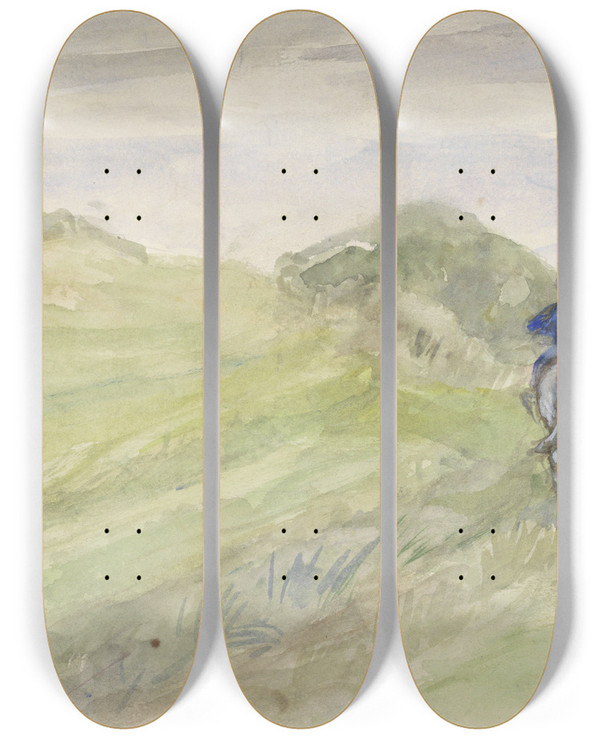 Triptych art skateboard deck of Jozef Israls Ruiter Op Een Landweg by Jozef Israels (1824-1911)