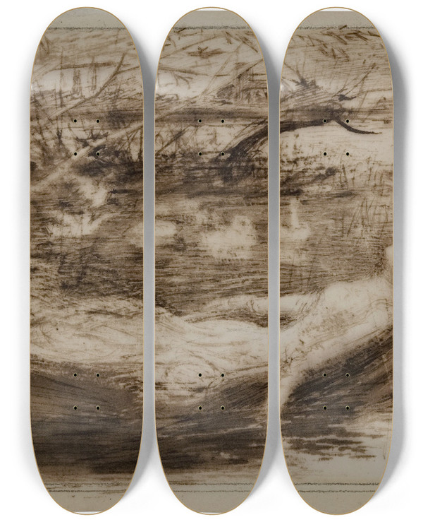 Triptych art skateboard deck of Sir John Everett Millais The Lady Of Shalott by Sir John Everett Millais (1829-1896)
