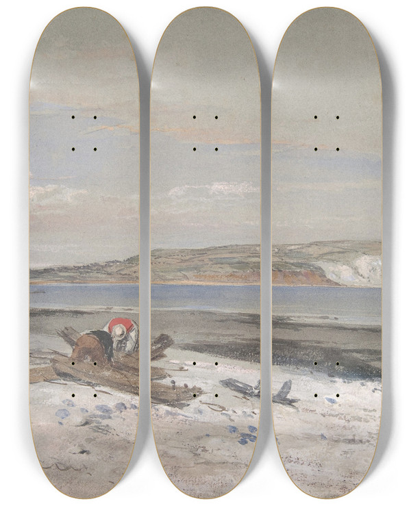 Triptych art skateboard deck of William Dyce Culver Cliff Isle Of Wight_1 by William Dyce (1806-1864)