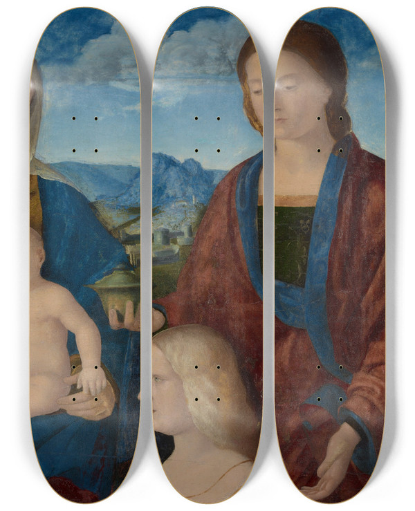 Triptych art skateboard deck of Pietro Degli Ingannati Virgin And Child With Saints Anddonors by Pietro degli Ingannati (1529-1548)