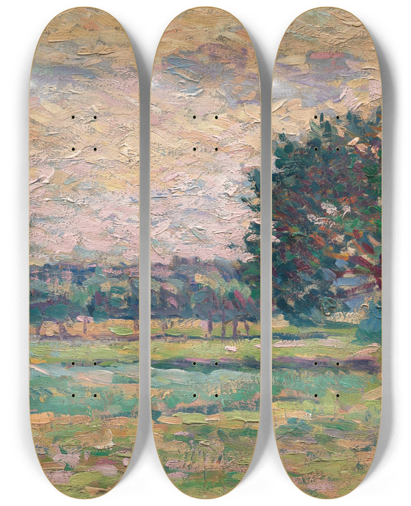 Triptych art skateboard deck of Maximilien Luce Le Verger by Maximilien Luce (1858-1941)