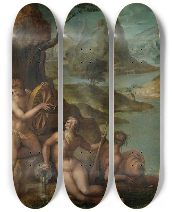Triptych art skateboard deck of Francesco Morandini Water Deities by Francesco Morandini (1544-1597)