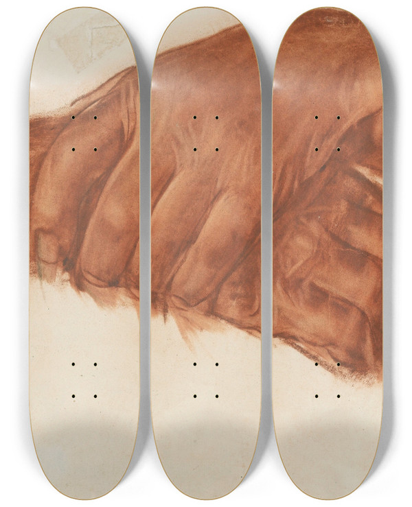 Triptych art skateboard deck of Alexandre Jacovleff Study Of Hands by Alexandre Jacovleff (1887-1938)