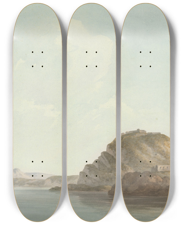 Triptych art skateboard deck of John Warwick Smith Coast Near Sorrento by John Warwick Smith (1749-1831)