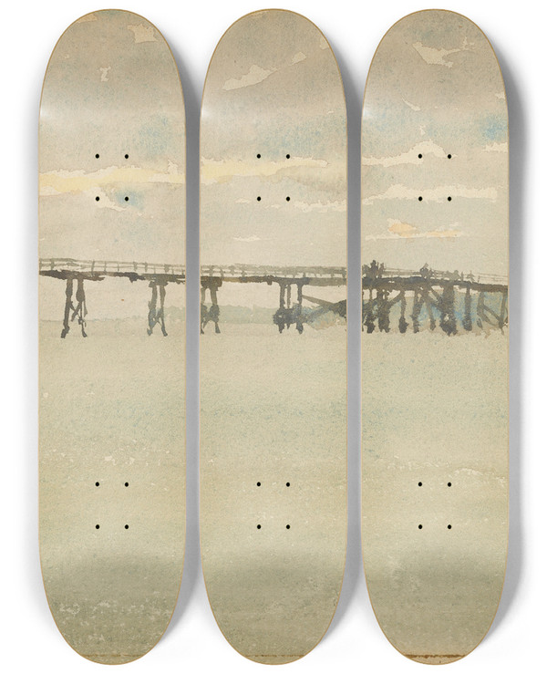 Triptych art skateboard deck of James Abbott Mcneill Whistler Grey And Silverpier Southend by James Abbott Mcneill Whistler (1834-1903)