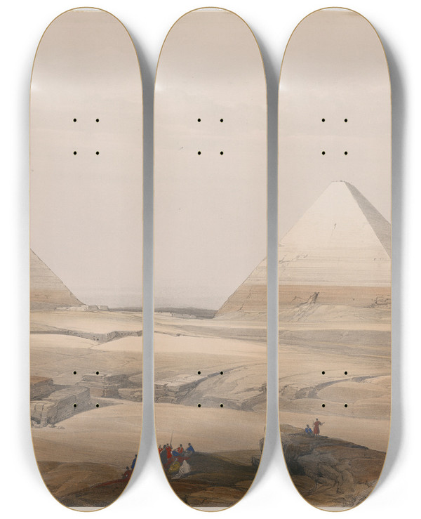 Triptych art skateboard deck of David Roberts Pyramids Of Geezeh Giza by David Roberts (1796-1864)