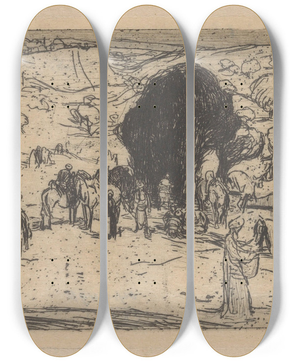 Triptych art skateboard deck of Marius Bauer Ruiterij by Marius Bauer (1867-1932)