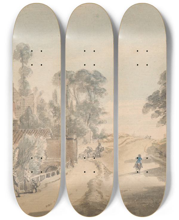 Triptych art skateboard deck of Paul Sandby Bayswater London by Paul Sandby (1731-1809)