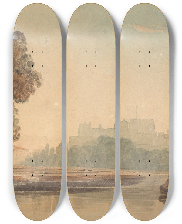 Triptych art skateboard deck of John Varley The Thames At Windsor by John Varley (1778-1842)