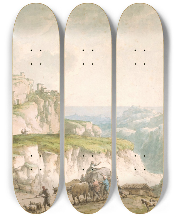 Triptych art skateboard deck of Claudelouis Chtelet View Of Catanzaro by Claude Louis Chatelet (1753-1794)