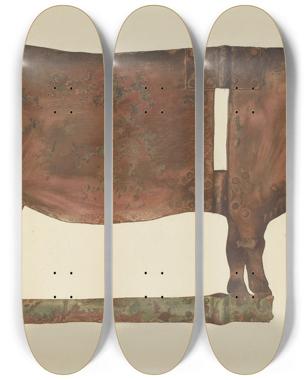 Triptych art skateboard deck of Philip Johnson Cow Weather Vane by Philip Johnson
