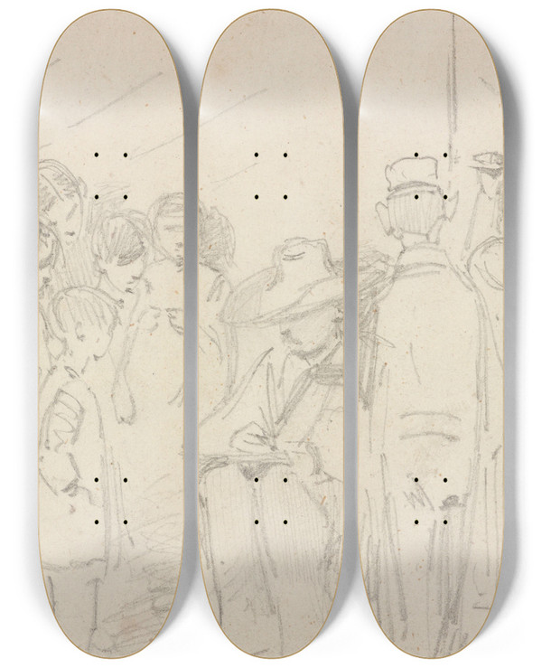 Triptych art skateboard deck of James Abbott Mcneill Whistler Succes Dernesti A Cologne by James Abbott Mcneill Whistler (1834-1903)