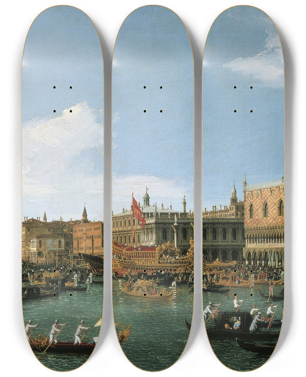 Triptych art skateboard deck of Canaletto Return Of Il Bucintoro On Ascension Day by Canaletto (1697-1768)