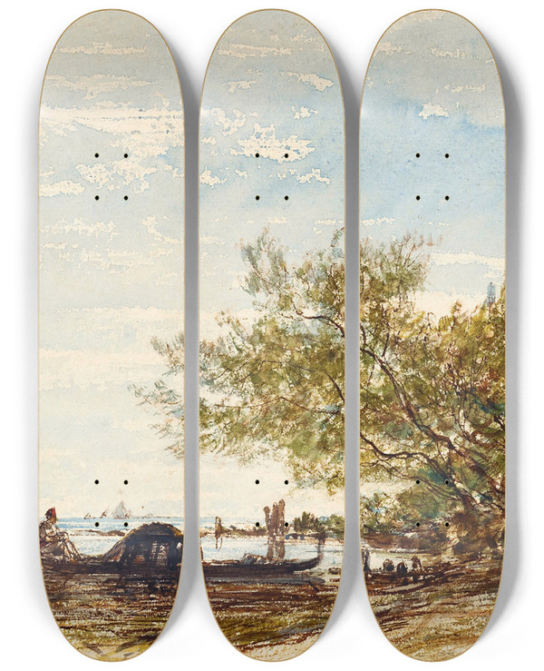 Triptych art skateboard deck of Flix Ziem Venise Mazzorbo by Felix Ziem (1821-1911)