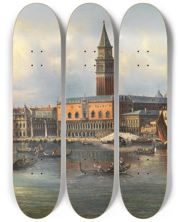 Triptych art skateboard deck of Giovanni Grubacs Palazzo Ducale by Giovanni Grubacs (1829-1919)