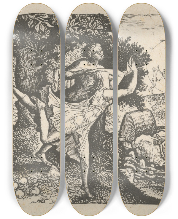 Triptych art skateboard deck of Edward Calvert The Cyder Feast by Edward Calvert (1799-1883)