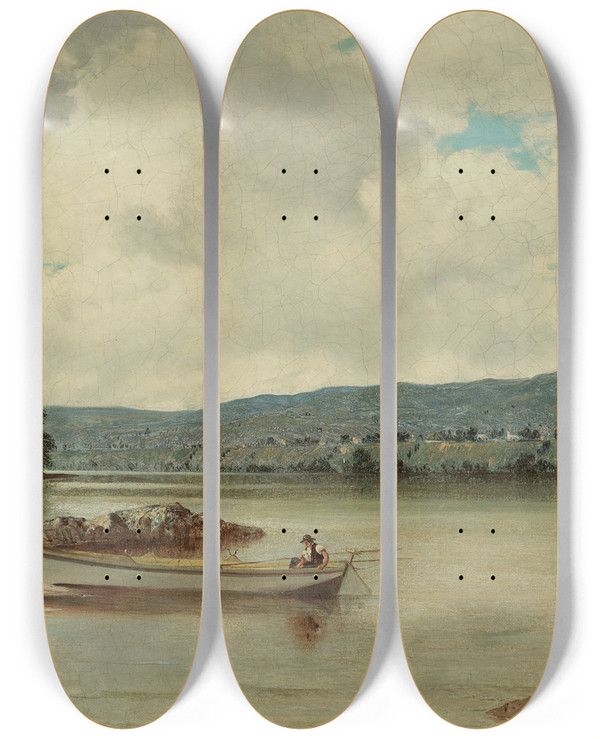 Triptych art skateboard deck of David Johnson Landing The Dory by David Johnson (1827-1908)