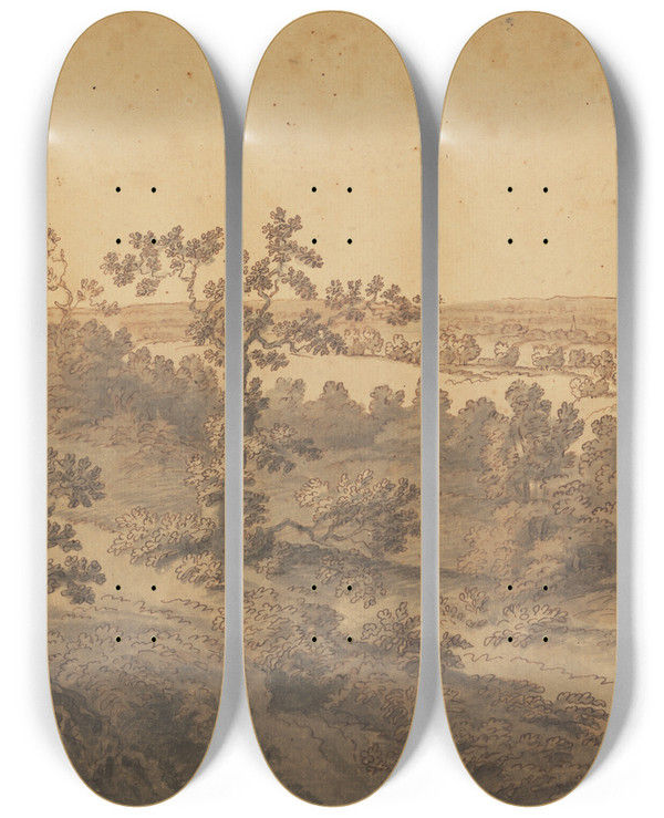 Triptych art skateboard deck of Joseph Farington View Of Windsor by Joseph Farington (1747-1821)