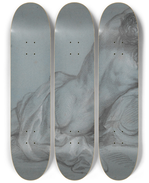 Triptych art skateboard deck of Louis De Boullogne The Younger Reclining River God by Louis de Boullogne the Younger (1654-1733)