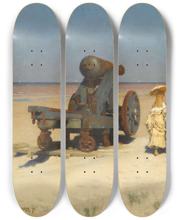 Triptych art skateboard deck of Frederik Hendrik Kaemmerer A Beach Stroll by Frederik Hendrik Kaemmerer (1839-1902)