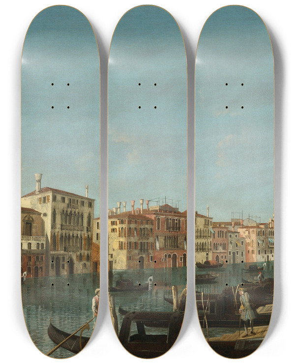 Triptych art skateboard deck of Michele Marieschi View Of The Grand Canal Venice At The Level Of The Pescheria And Of Palazzo Michiel Alle Colonne by Michele Marieschi (1710-1743)