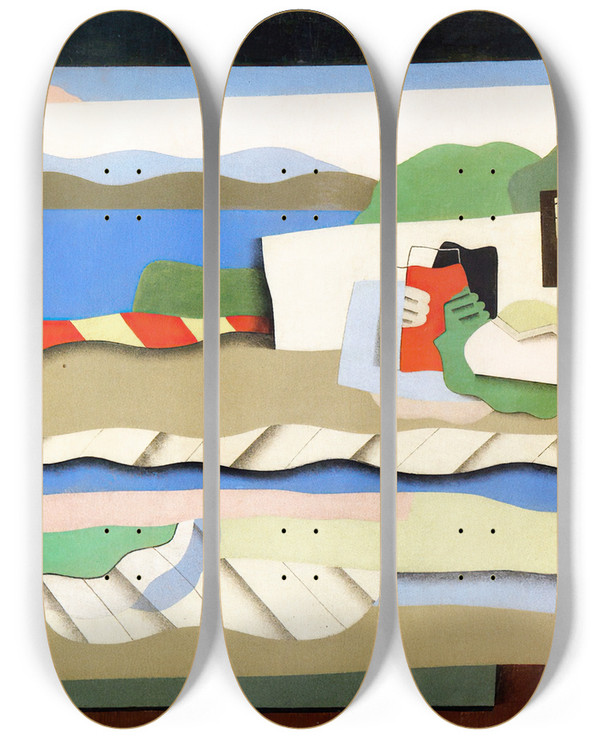 Triptych art skateboard deck of Georges Valmier Reclining Girl by Georges Valmier (1885-1937)