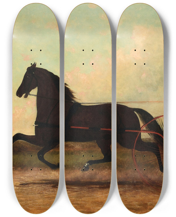 Triptych art skateboard deck of Henry Collins Bispham Chariot by Henry Collins Bispham (1841-1882)