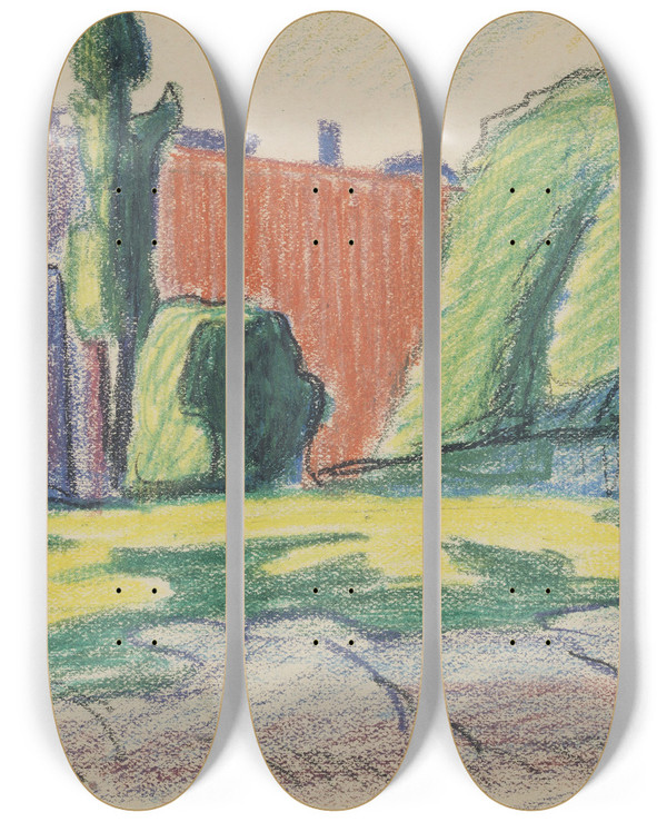 Triptych art skateboard deck of Oscar Bluemner Bronx 144 St by Oscar Bluemner (1867-1938)