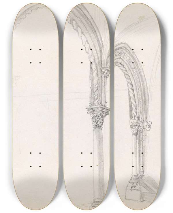 Triptych art skateboard deck of Adolph Tidemand Fra Santa Rosalia Palermo by Adolph Tidemand (1814-1876)