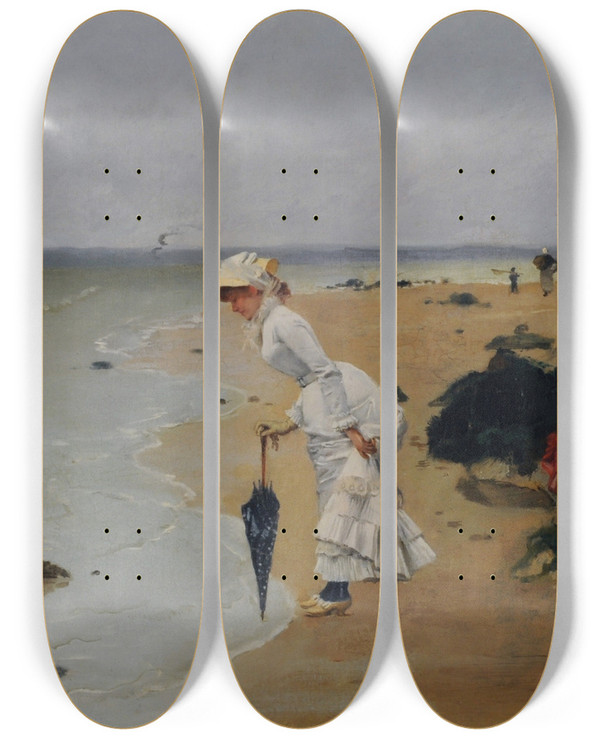 Triptych art skateboard deck of Ernestange Duez En La Playa by Ernest-Ange Duez (1843-1896)